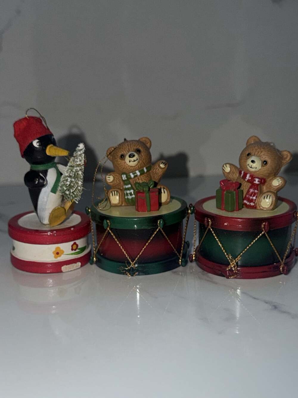 Wang's International Christmas Ornament Bear On Drum Lot
